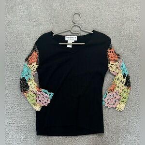 Joseph A Vintage Black Long Sleeve Lace Colorful Blouse